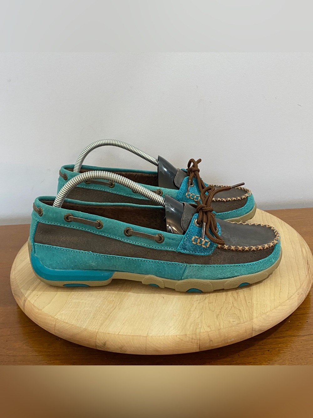Twisted X Womens 9.5 M Brown Blue Leather Suede Driving Moccasins Loafer WDM0021